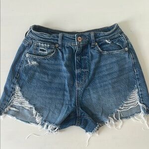 American Eagle Outfitters Blue Distressed Jean Shorts